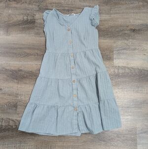 PatPat Girls Light Blue Tiered Button-Front Dress
